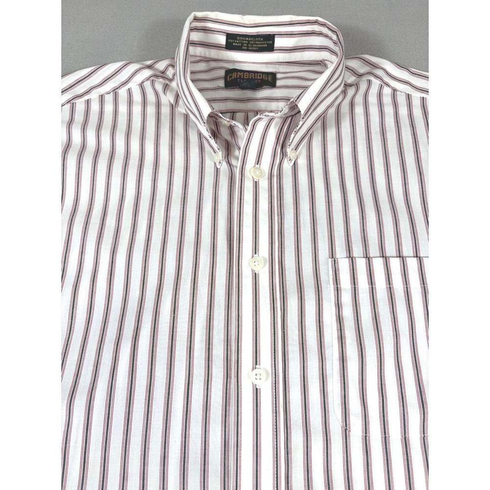 Cambridge Classics Mens 16 Short Sleeve Striped Button Down Shirt Broadcloth Red